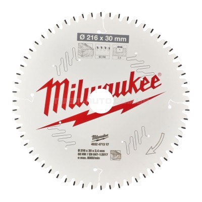 Диск пиляльний PFTE MILWAUKEE, O216/30мм, 48 зуб. MILWAUKEE ACC 4932471317