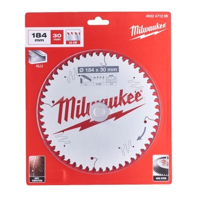 Диск пиляльний Alu PFTE MILWAUKEE, діаметр 184х30х2,4мм, 54 зуб. MILWAUKEE ACC 4932471299