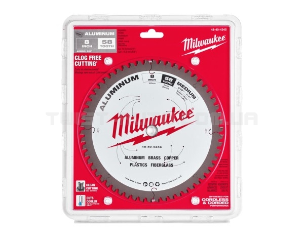 Диск пиляльний Alu PFTE MILWAUKEE, діаметр 203х5/8"х2,4мм, 58 зуб.