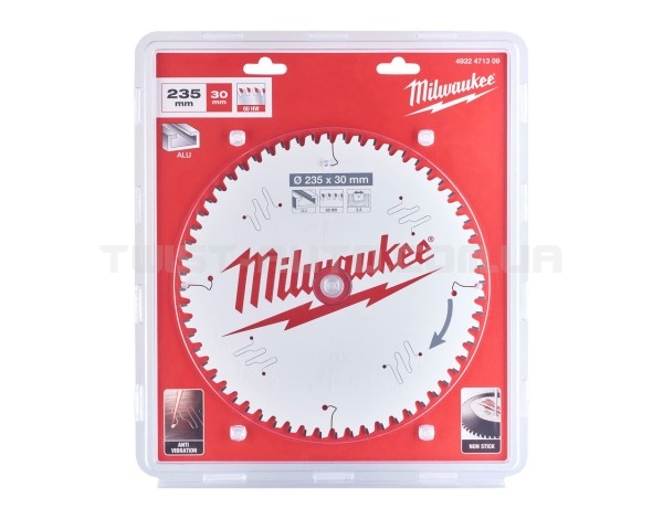 Диск пиляльний Alu PFTE MILWAUKEE, діаметр 235х30х2,4мм, 60 зуб.