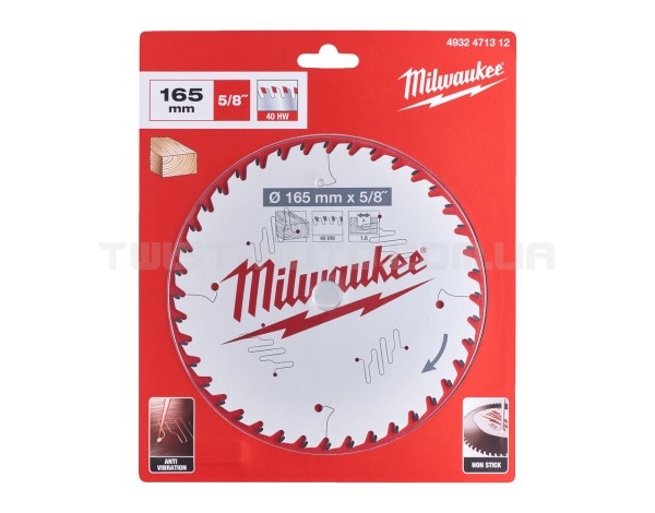 Диск пиляльний PFTE MILWAUKEE, O165х15,87х1,6мм, 40 зуб.