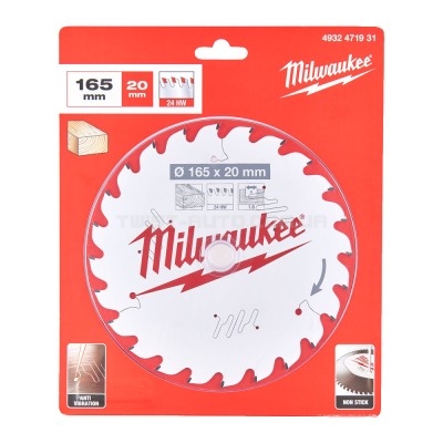 Диск пиляльний PFTE THIN KERF MILWAUKEE, діаметр 165х20х1,6мм, 24 зуб. MILWAUKEE ACC 4932471931