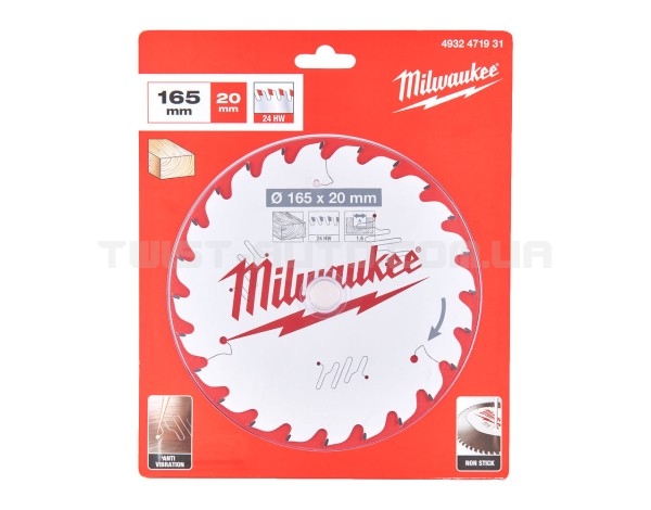 Диск пиляльний PFTE THIN KERF MILWAUKEE, діаметр 165х20х1,6мм, 24 зуб.