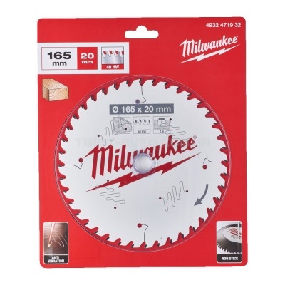 Диск пиляльний PFTE THIN KERF MILWAUKEE, діаметр 165х20х1,6мм, 40 зуб. MILWAUKEE ACC 4932471932