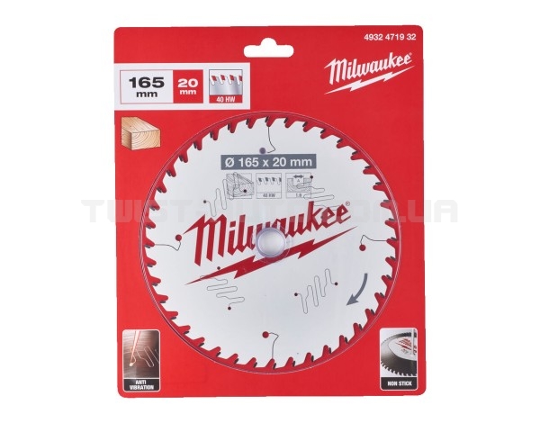 Диск пиляльний PFTE THIN KERF MILWAUKEE, діаметр 165х20х1,6мм, 40 зуб.