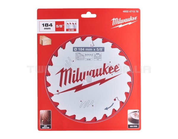 Диск пиляльний PFTE MILWAUKEE, O184х5/8"х1,6мм, 24 зуб.