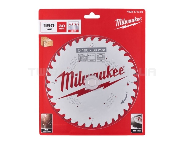 Диск пиляльний PFTE THIN KERF MILWAUKEE, O190х30х1,6мм, 36 зуб.