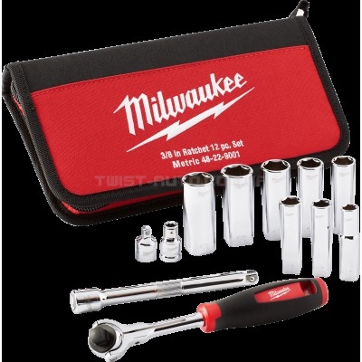 Набір головок метричних 3/8" MILWAUKEE з храповиком, (12шт), в сумці MILWAUKEE ACC 48229001