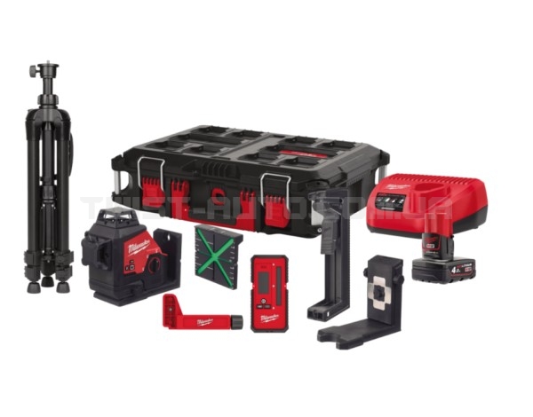 Нівелір лазерний 3D акумуляторний MILWAUKEE, M12 3PLKIT-401P (+зар. прист.,1акум.Х4Аг, кейс PACKOUT)