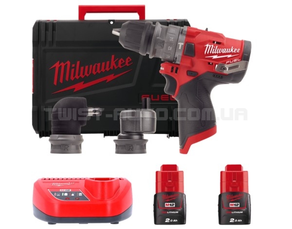 Дриль-шурупокрут з ударом акумуляторний MILWAUKEE, M12 FPDXKIT-202X, 44Нм, (+ заряд.пристрій, 2 акум., знімний патрон, 2 насадки