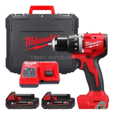 Дриль-шурупокрут акумуляторний безщітковий MILWAUKEE M18 BLDDRC-202C 61Нм (+ заряд.пристрій, 2 акум., HD кейс) MILWAUKEE 4933492833