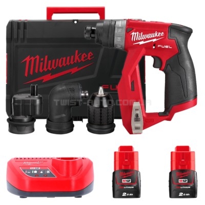 Дриль-шурупокрут акумуляторний MILWAUKEE, M12 FDDXKIT-202X, 34 Нм (+ зар.пр., 2 акум. Х2Аг, 4 насад. MILWAUKEE 4933464979