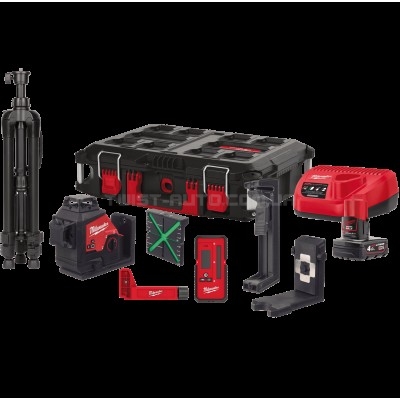 Нівелір лазерний 3D акумуляторний MILWAUKEE, M12 3PLKIT-401P (+зар. прист.,1акум.Х4Аг, кейс PACKOUT) MILWAUKEE 4933478960