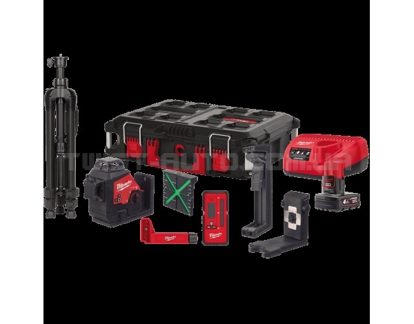 Нівелір лазерний 3D акумуляторний MILWAUKEE, M12 3PLKIT-401P (+зар. прист.,1акум.Х4Аг, кейс PACKOUT)