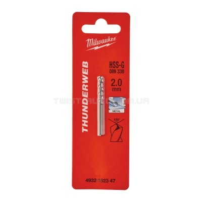 Свердло по металу THUNDERWEB HSS-G MILWAUKEE DIN338, діаметр 2,0 x 49 мм, (2шт) MILWAUKEE ACC 4932352347