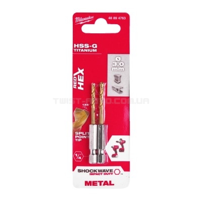 Свердло по металу RedHEX HSS-G TiN MILWAUKEE, діаметр 3,0 мм, (2шт) MILWAUKEE ACC 48894763