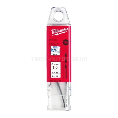 Свердло по металу HSS-R MILWAUKEE DIN338, діаметр 1,0 мм, (10шт) MILWAUKEE ACC 4932363444