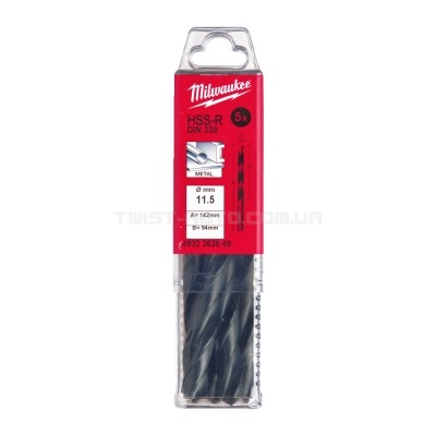 Свердло по металу HSS-R MILWAUKEE DIN338, діаметр 11,5мм, (5шт) MILWAUKEE ACC 4932363549