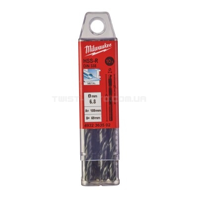 Свердло по металу HSS-R MILWAUKEE DIN338, O6,8мм, (10шт) MILWAUKEE ACC 4932363502