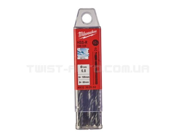 Свердло по металу HSS-R MILWAUKEE DIN338, O6,8мм, (10шт)