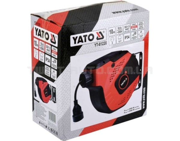 Подовжувач автоматичний на барабані 10 м 220V перетин 3 х 1,5 мм² YATO YT-81220