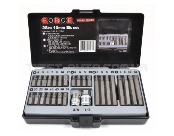 Набір біт 3/8" та 1/2" 6-гр., Torx, Spline 28 пр. FORCE 4283