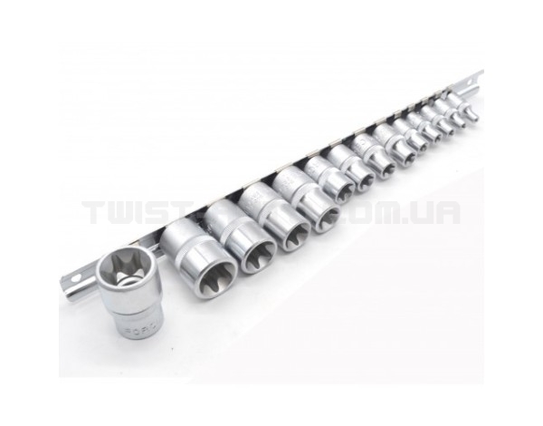 Набір головок 1/4", 3/8" та 1/2" Е-профіль (Torx) 14 пр. (E4-E24) FORCE 4158