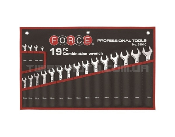 Набір ключів ріжково-накидних на полотні 19 пр. (6-24 мм) FORCE 5191C