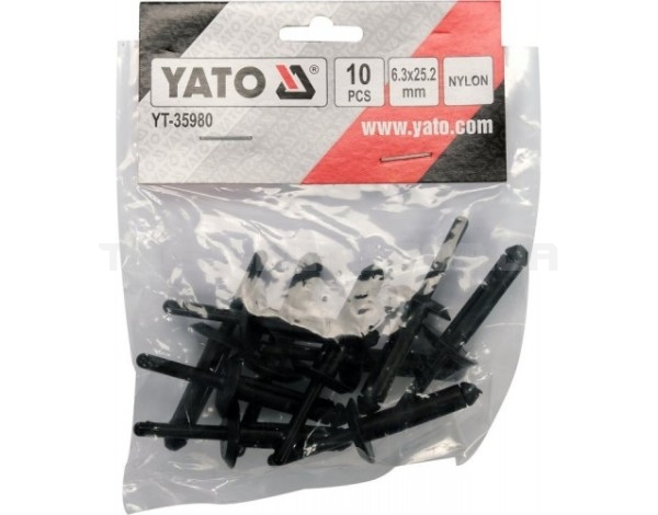 Заклепки пластикові 6.3x25.2 мм 10 шт. YT-35980 YATO