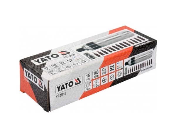 Викрутка реверсивна ударна YATO: L= 160 мм, з магнітними насадками, комплект 15 од. Yato YT-28015