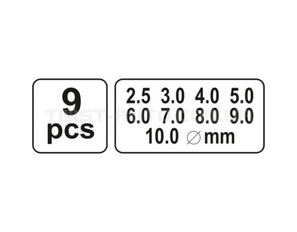 Набор пробойников,9 штук диаметры: 2.5,3.0,4.0,5.0,6.0,7.0,8.0,9.0,10.0 мм. - YT-3590