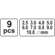 Набір пробійників, 9 штук діаметри: 2.5, 3.0, 4.0, 5.0, 6.0, 7.0, 8.0, 9.0, 10.0 мм.