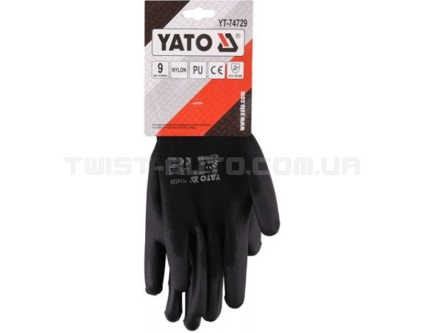 Перчатки рабочие нейлоновые с полиуретаном черные (8) YATO YT-74728 - YT-74729