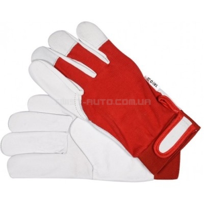 Перчатки рабочие красно-белые хлопок + кожа(размер 8 (L) ) YATO YT-746418 - YT-746418