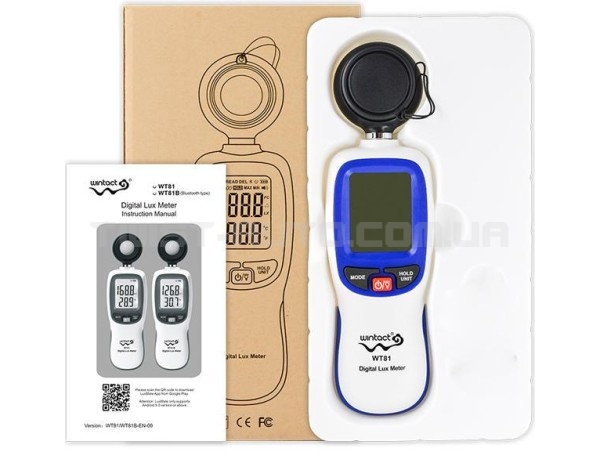 Цифровий люксметр (вимірювач освітленості + термометр) Bluetooth 200000 Lux WINTACT WT81B