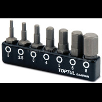 Набор бит шестигранных TOPTUL 1/4" 7ед. (Hex: 2, 2.5, 3, 4, 5, 6, 8mm) GAAV0701