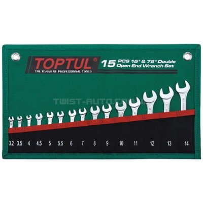 Набір ключів рожкових TOPTUL 15 шт. 3,2-14мм 15 ° х75 ° GRAJ1501