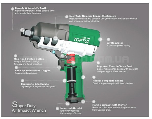 Гайковерт пневматичний TOPTUL 3/4" 1763N/m 6000об/хв KAAJ2413 Гайковерт пневматичний TOPTUL 3/4" 1763N/m 6000об/хв KAAJ2413