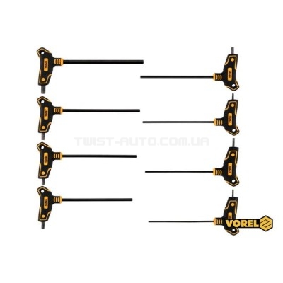 Набір ключів шестигранних VOREL: тип "Т", HEX 2.5-10 мм, L= 100-200 мм, Cr-V 6150, 8 шт - 56649