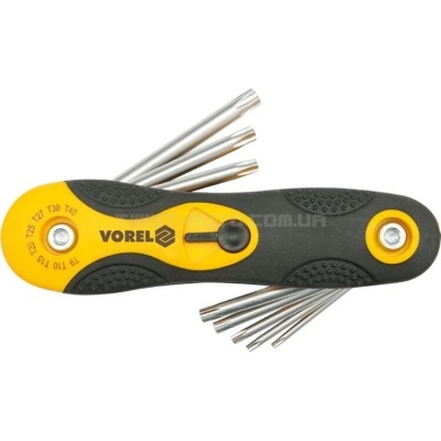 Ключ TORX L-подібний VOREL: розкладний, Т9-Т40 Cr-V, 8 елем. [25/100] - 56507