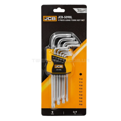 Haбіp Г-подіб. ключів подовжених TORX 9 пр. (T10-T50) JCB Tools JCB-5098L Haбіp Г-подіб. ключів подовжених TORX 9 пр. (T10-T50) JCB Tools JCB-5098L