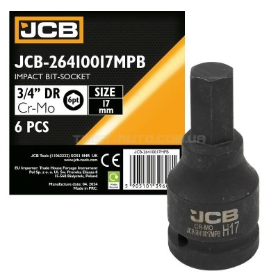 Головка-біта ударна HEX 3/4" 17 мм JCB Tools JCB-26410017MPB Головка-біта ударна HEX 3/4" 17 мм JCB Tools JCB-26410017MPB