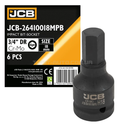 Головка-біта ударна HEX 3/4" 18 мм JCB Tools JCB-26410018MPB Головка-біта ударна HEX 3/4" 18 мм JCB Tools JCB-26410018MPB