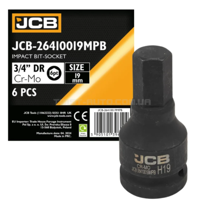 Головка-біта ударна HEX 3/4" 19 мм JCB Tools JCB-26410019MPB Головка-біта ударна HEX 3/4" 19 мм JCB Tools JCB-26410019MPB