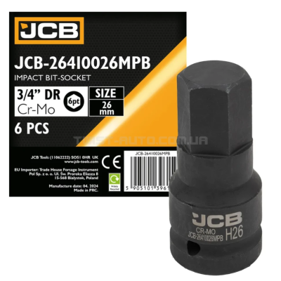 Головка-біта ударна HEX 3/4" 26 мм JCB Tools JCB-26410026MPB Головка-біта ударна HEX 3/4" 26 мм JCB Tools JCB-26410026MPB