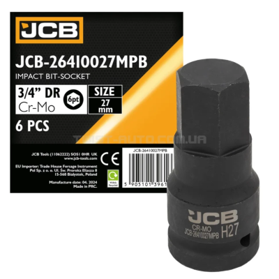 Головка-біта ударна HEX 3/4" 27 мм JCB Tools JCB-26410027MPB Головка-біта ударна HEX 3/4" 27 мм JCB Tools JCB-26410027MPB