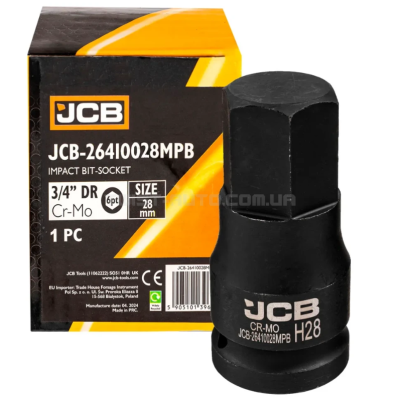 Головка-біта ударна HEX 3/4" 28 мм JCB Tools JCB-26410028MPB Головка-біта ударна HEX 3/4" 28 мм JCB Tools JCB-26410028MPB