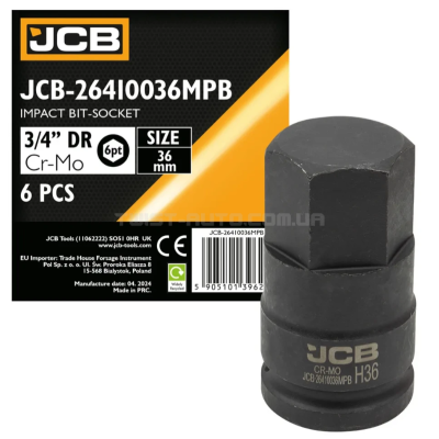Головка-біта ударна HEX 3/4" 36 мм JCB Tools JCB-26410036MPB Головка-біта ударна HEX 3/4" 36 мм JCB Tools JCB-26410036MPB