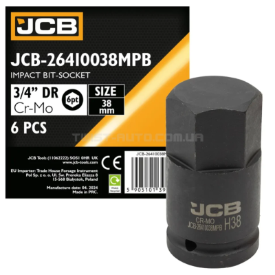 Головка-біта ударна HEX 3/4" 38 мм JCB Tools JCB-26410038MPB Головка-біта ударна HEX 3/4" 38 мм JCB Tools JCB-26410038MPB