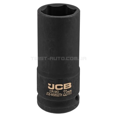 Гoлoвкa тopцeвa удapнa глибока тонкостінна 1/2" 22 мм (6-гранна) JCB Tools JCB-4458522TH Гoлoвкa тopцeвa удapнa глибока тонкостінна 1/2" 22 мм (6-гранна) JCB Tools JCB-4458522TH